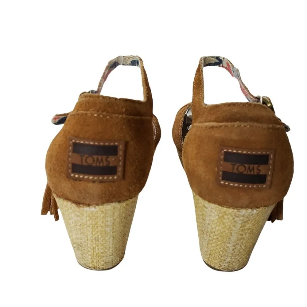 1 Day SALE Tom's Suede platform wedge tassel ankle strap - Picture 3 of 11